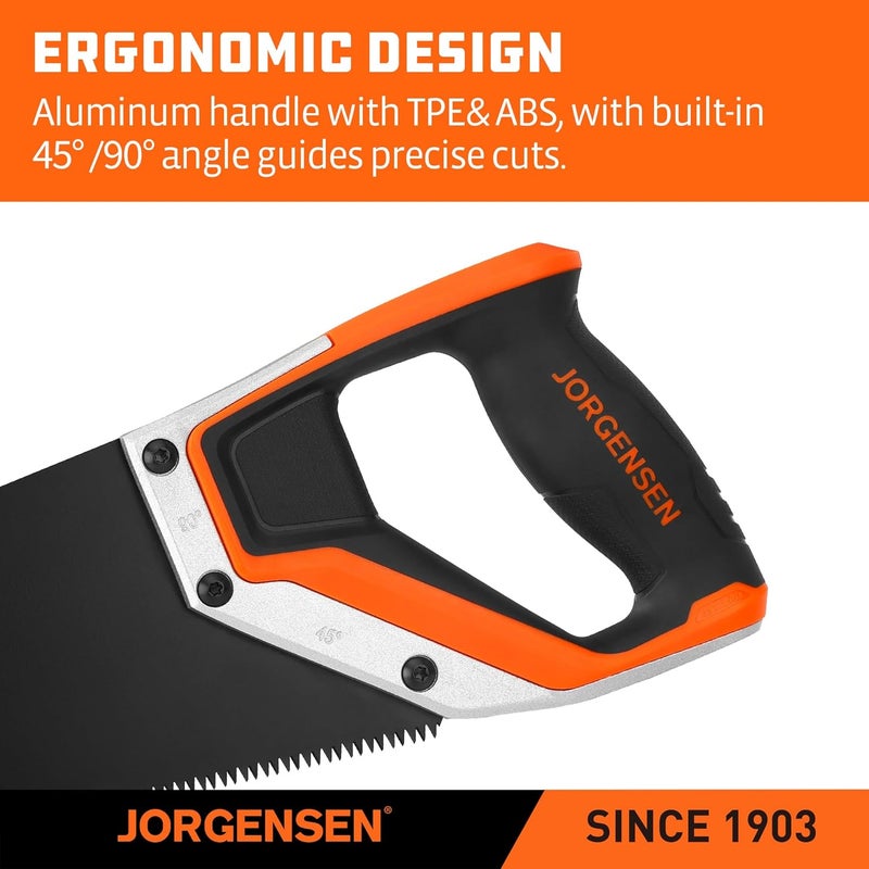 Jorgensen 15” Hand Saw, Black Coated Coarse Handsaw 8TPI for Wood Cutting, Ergonomic Non-Slip Aluminum Handle for Sawing, Trimming, Gardening, Pruning, PVC - Image 5